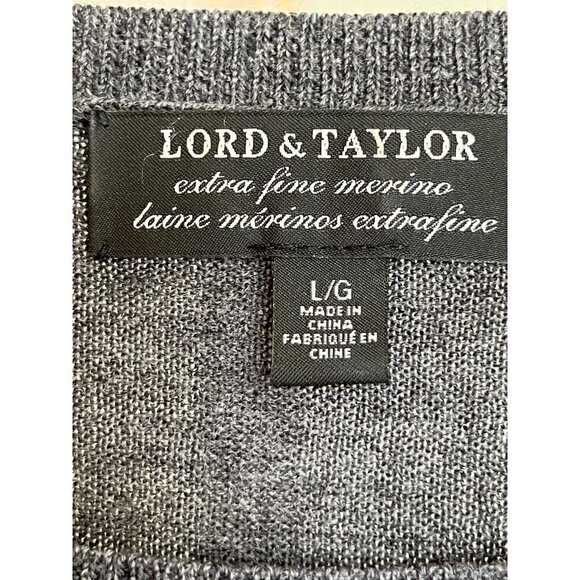 Lord & Taylor extra fine merino wool classic sweater dark grey - Picture 2 of 8